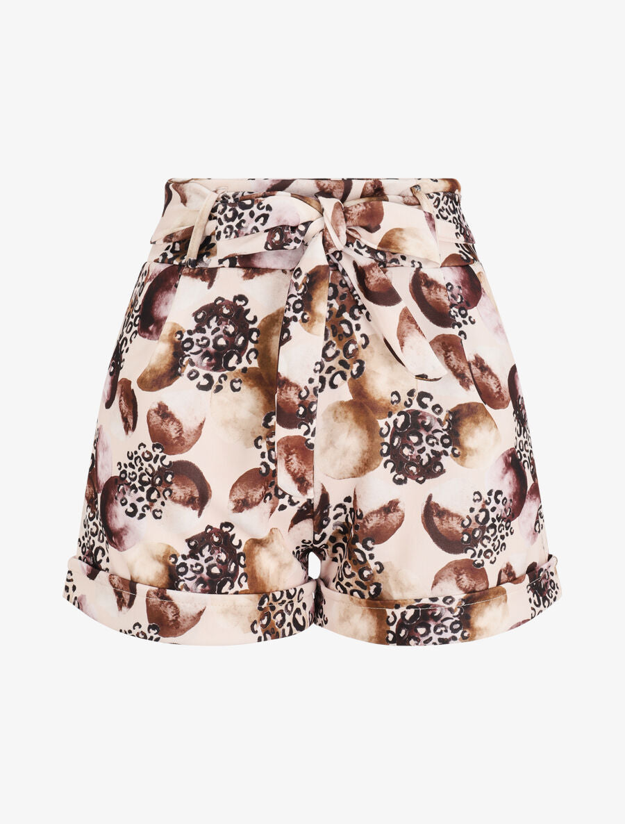 Short à imprimé léopard et cercles stylisés - Beige - 1
