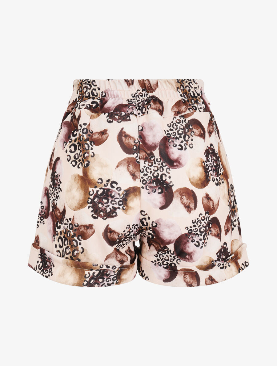 Short à imprimé léopard et cercles stylisés - Beige - 2