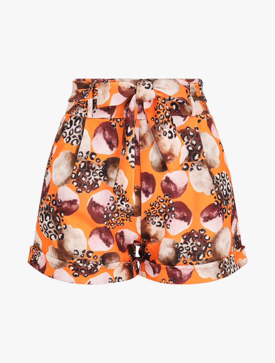Short à imprimé léopard et cercles stylisés - Orange - 1
