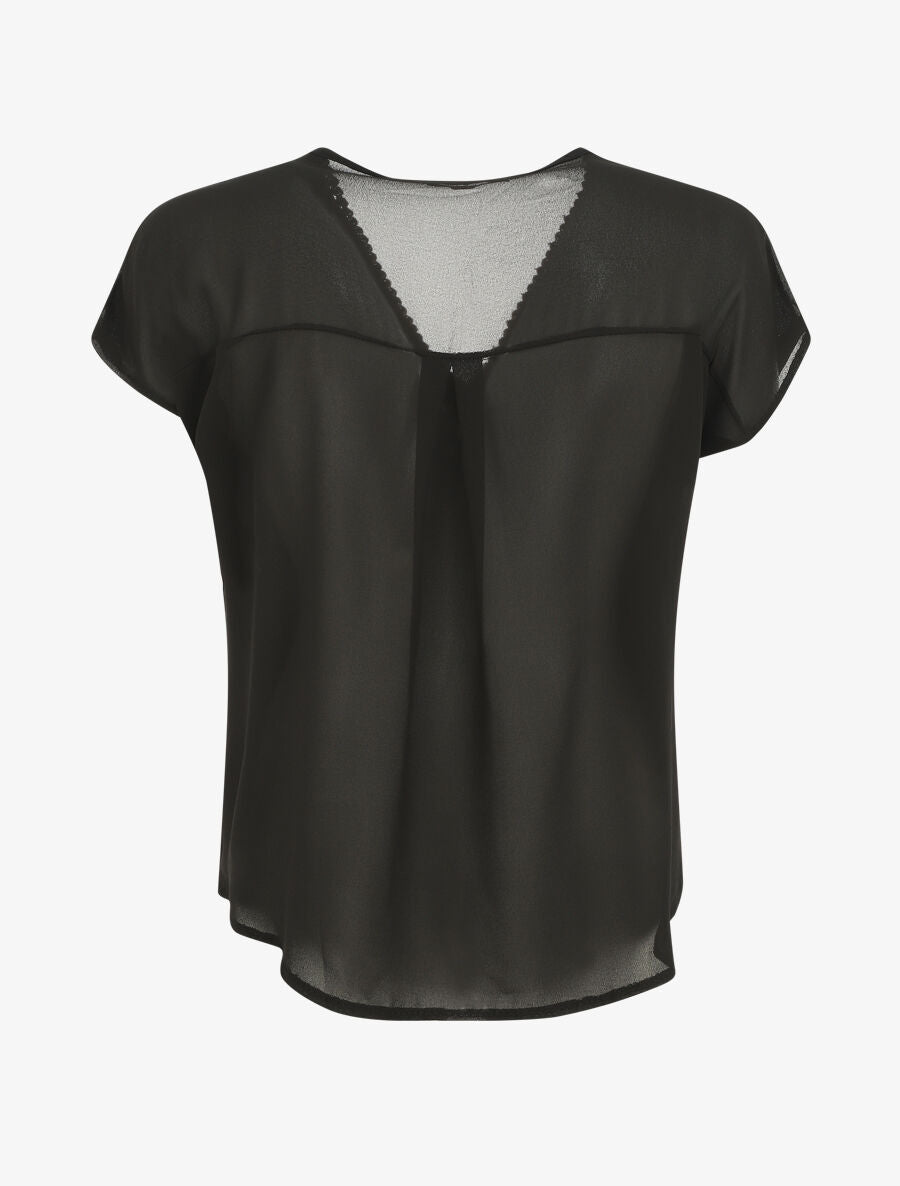 Top uni en voile et broderies - Noir - 2