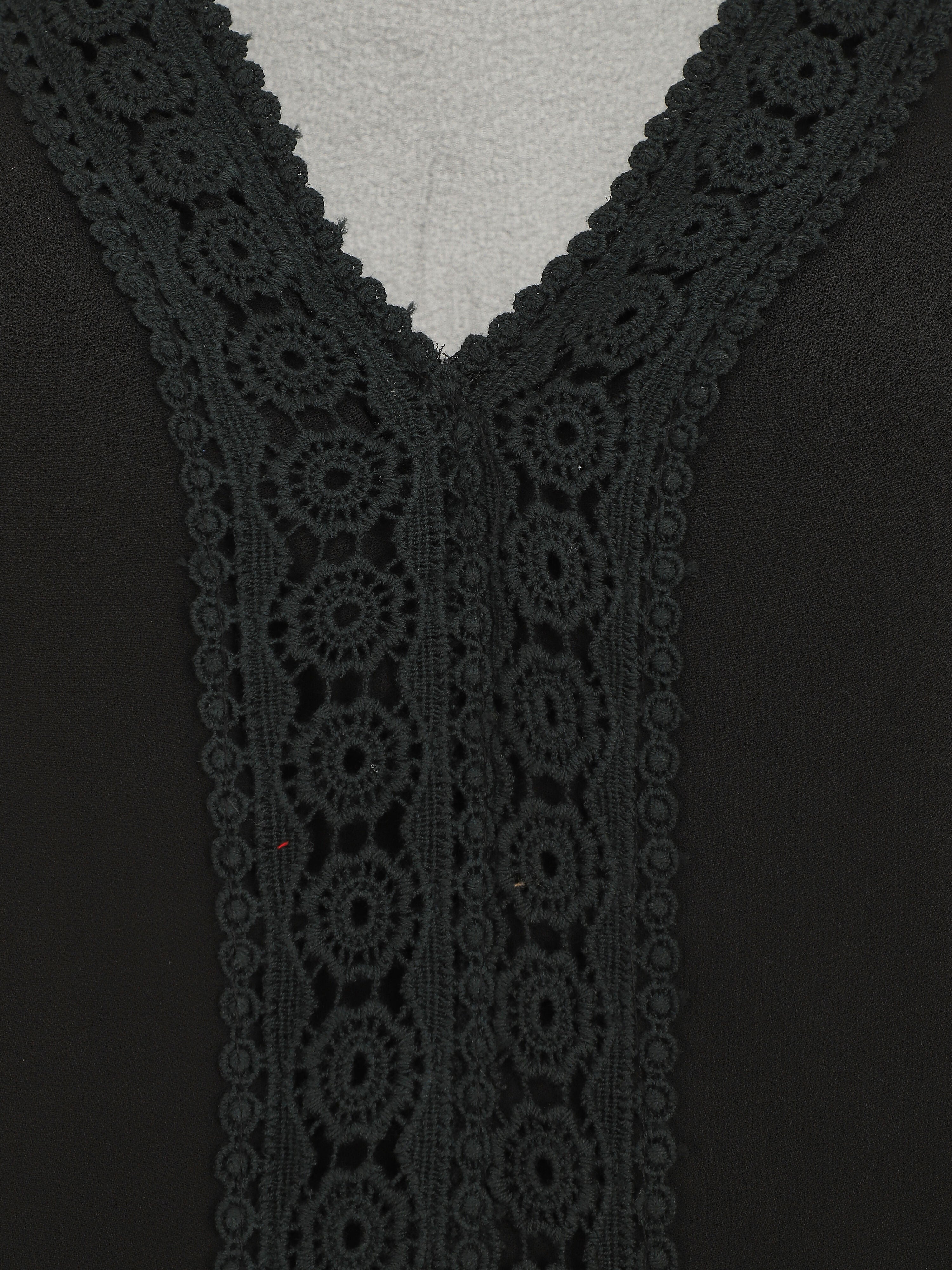 Top uni en voile et broderies - Noir - 3