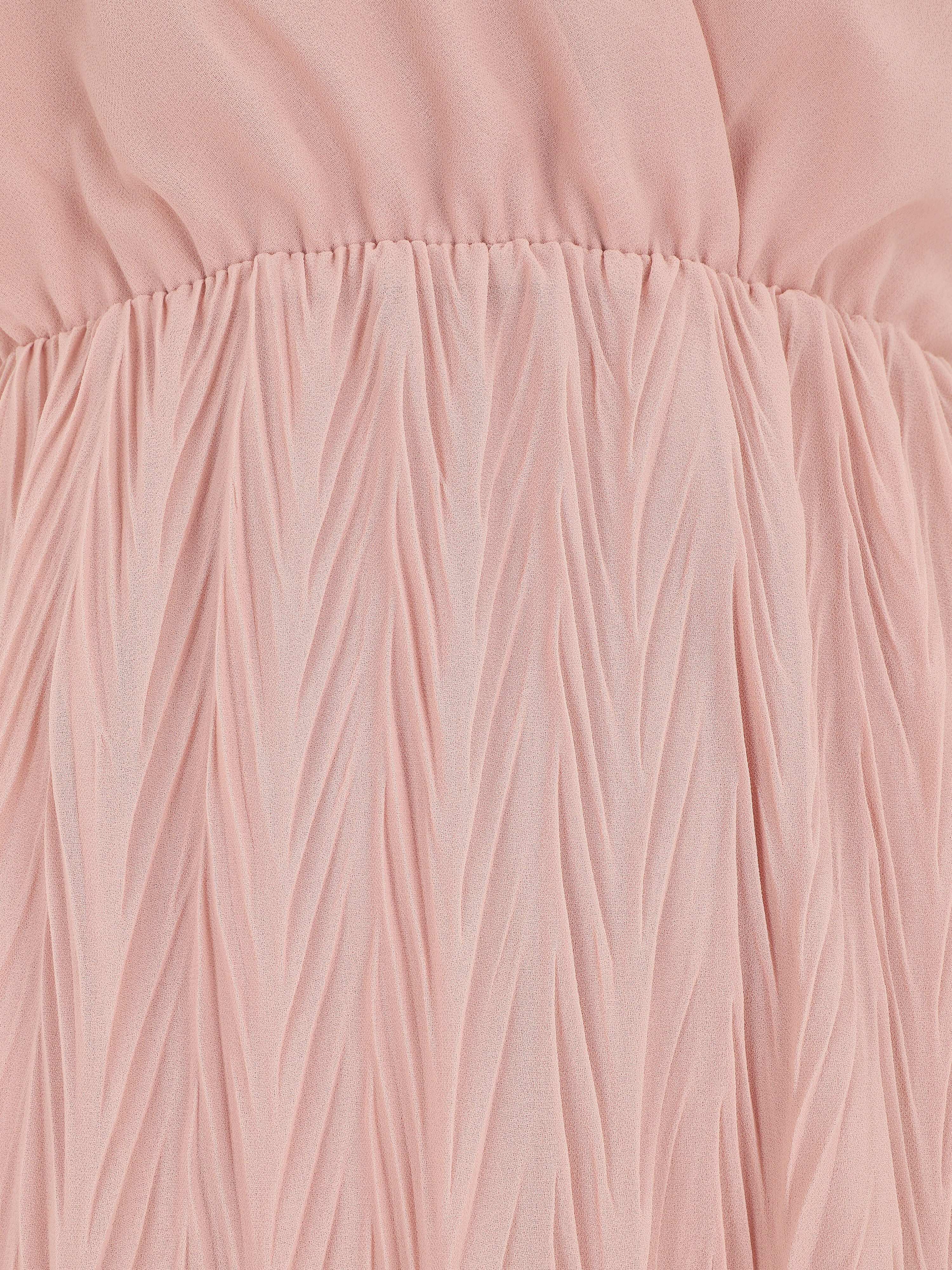 Robe longue unie plissée col cache-coeur - Rose - 3