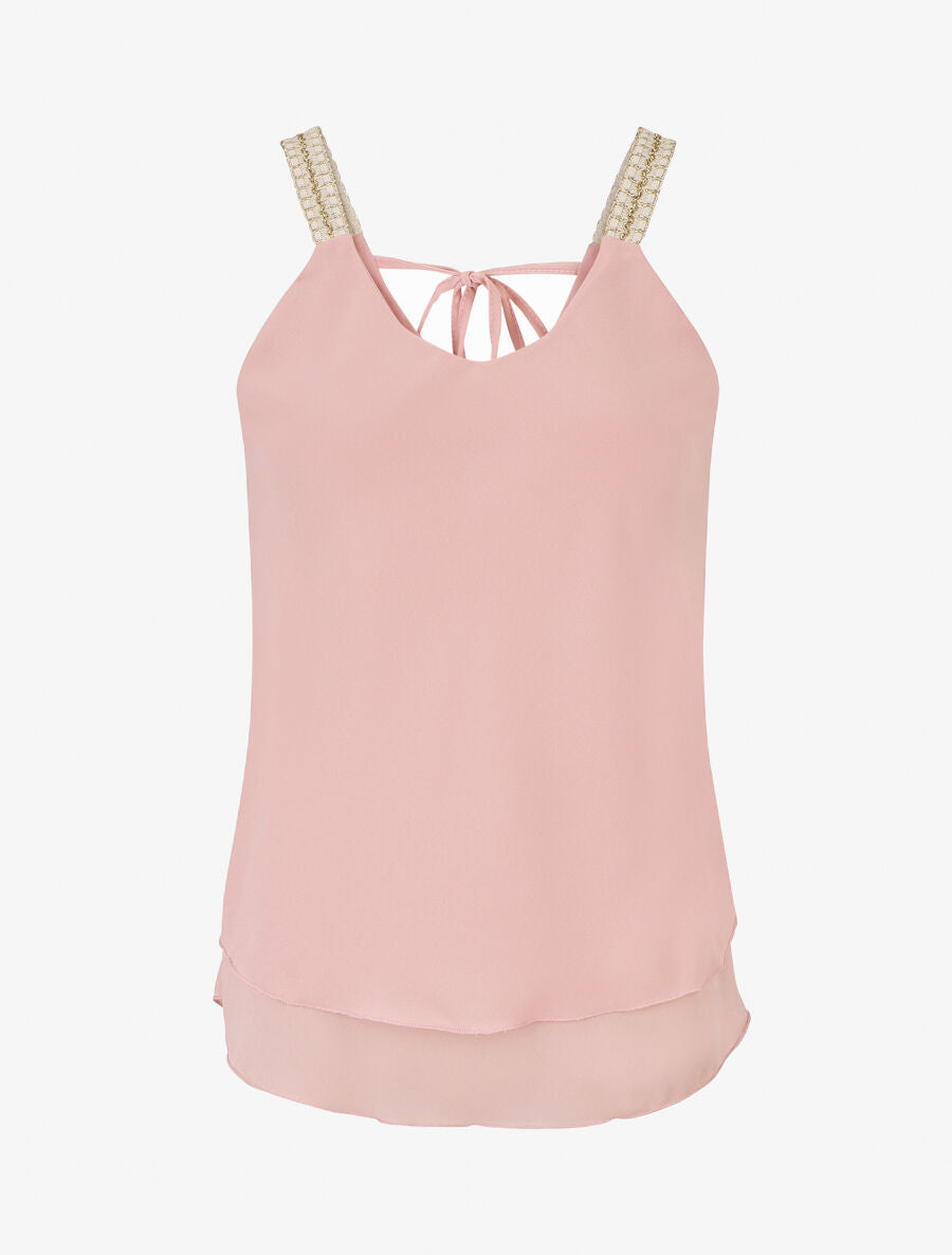 Top en voile à bretelles crochet - Rose - 5