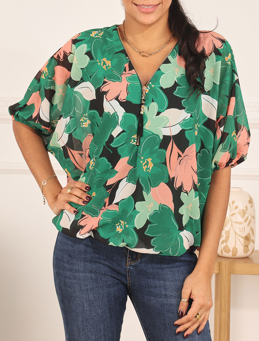 Blouse en voile à imprimé fleuri - Vert - 4