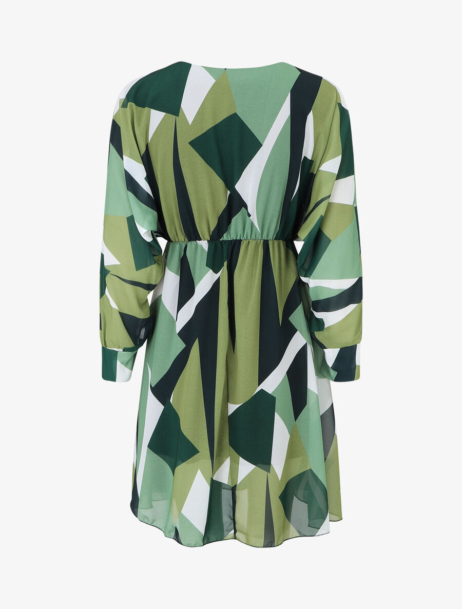 Robe mi-longue à imprimé graphique - Vert - 2
