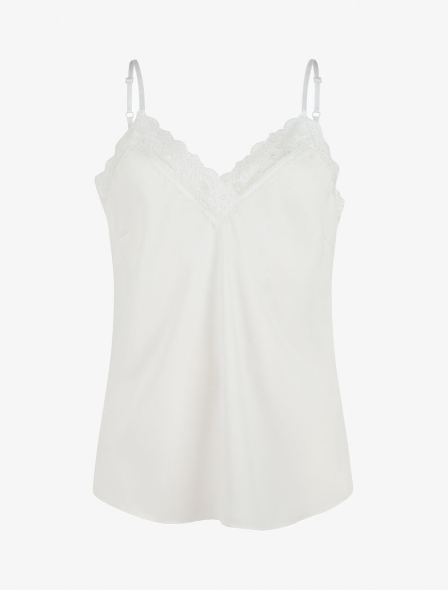 Caraco uni col V à détail dentelle - Blanc - 1