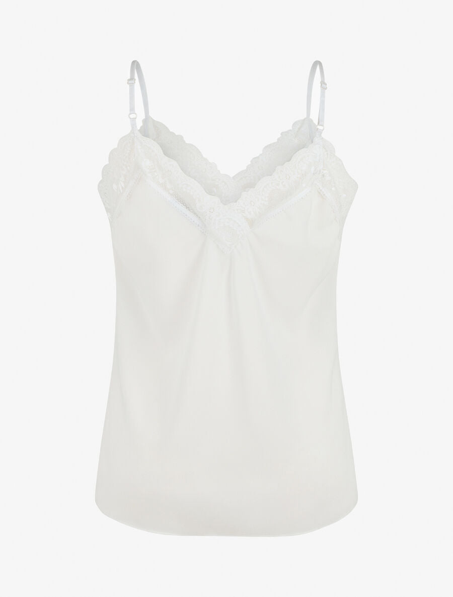 Caraco uni col V à détail dentelle - Blanc - 2