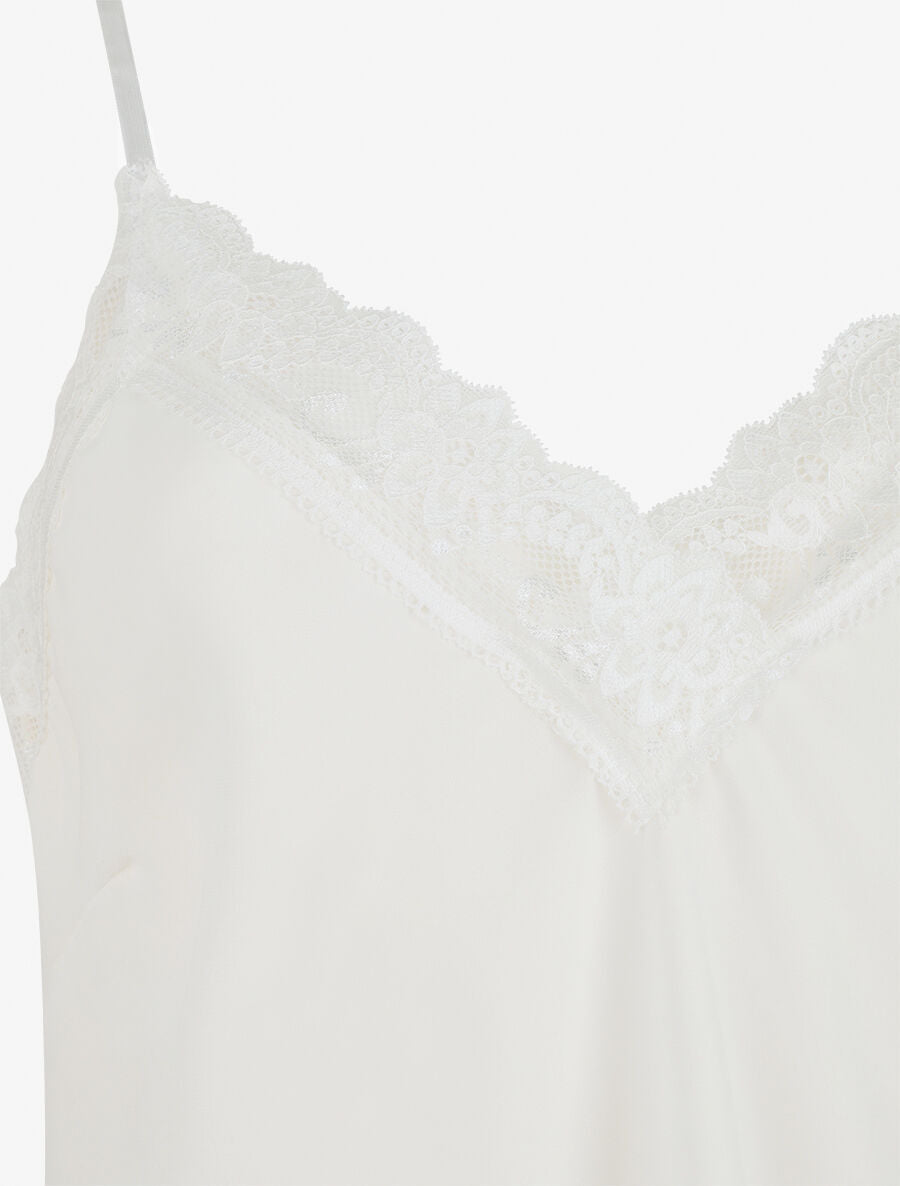 Caraco uni col V à détail dentelle - Blanc - 3