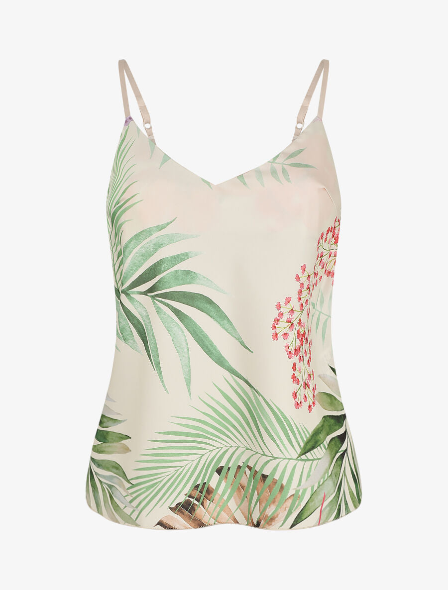 Caraco satiné imprimé tropical - Beige - 1