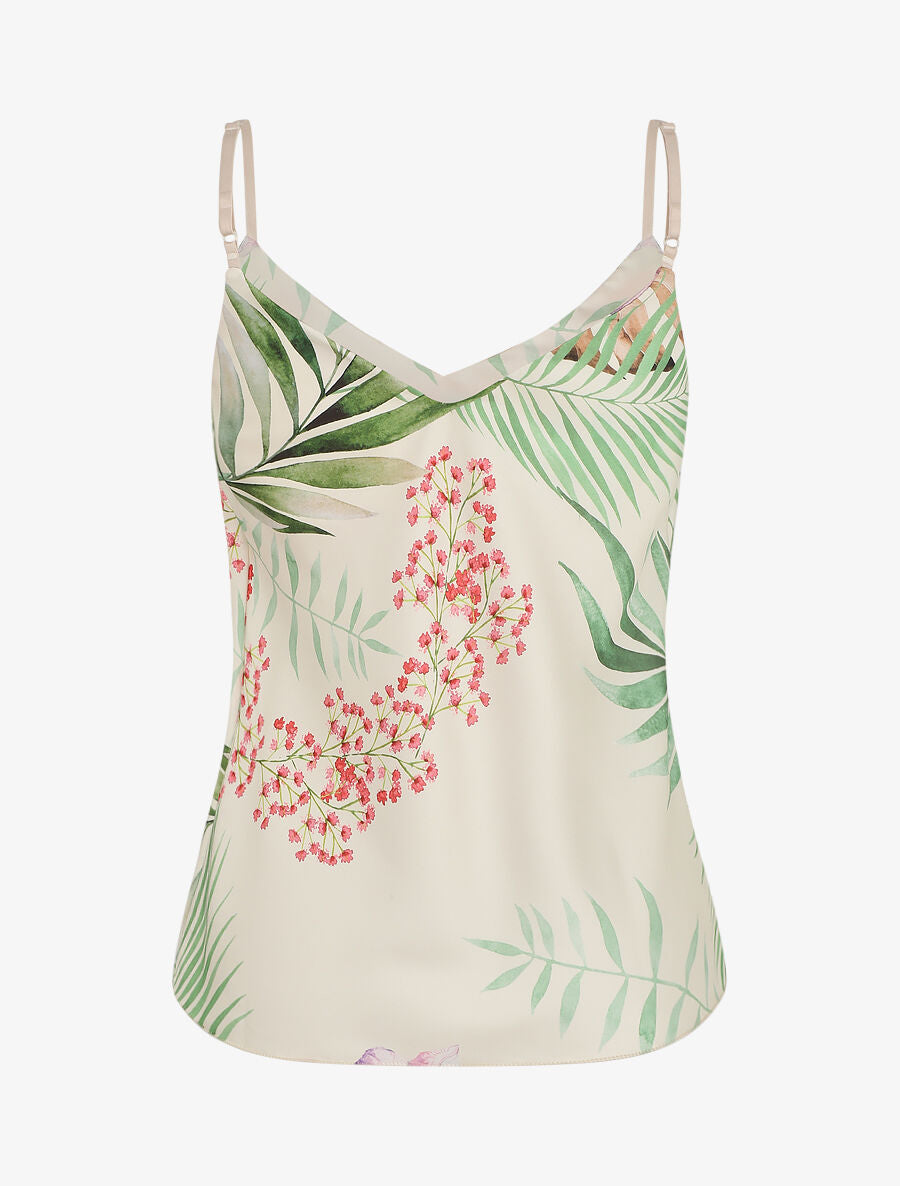 Caraco satiné imprimé tropical - Beige - 2