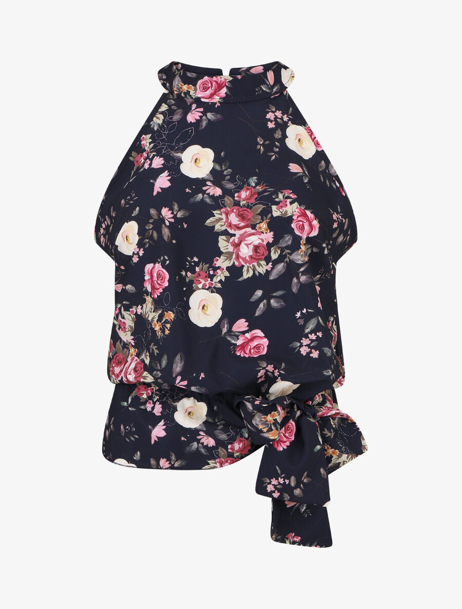 Top péplum à imprimé fleurs - Marine - 5