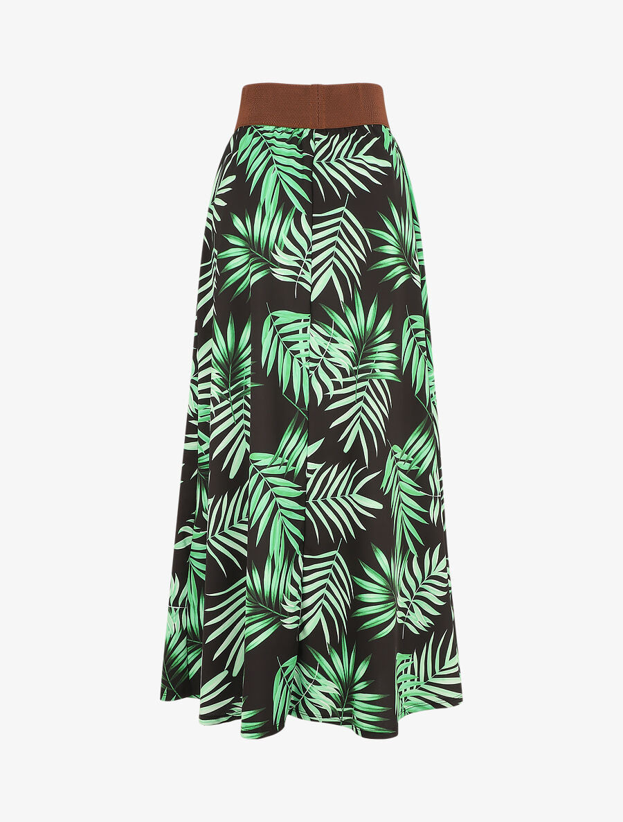 Jupe longue taille haute style corset imprimé tropical - Noir - 2