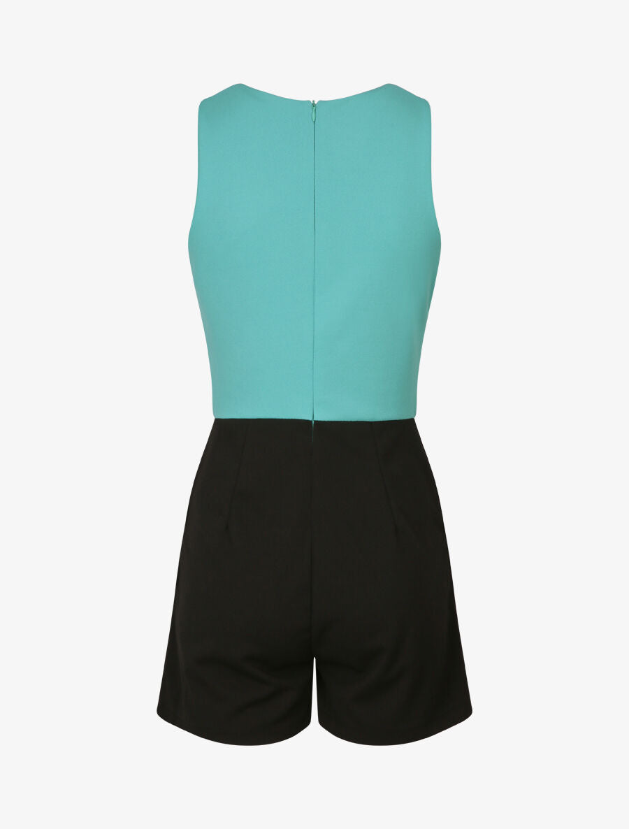 Combishort à col cache-coeur et détail boutons - Turquoise - 2