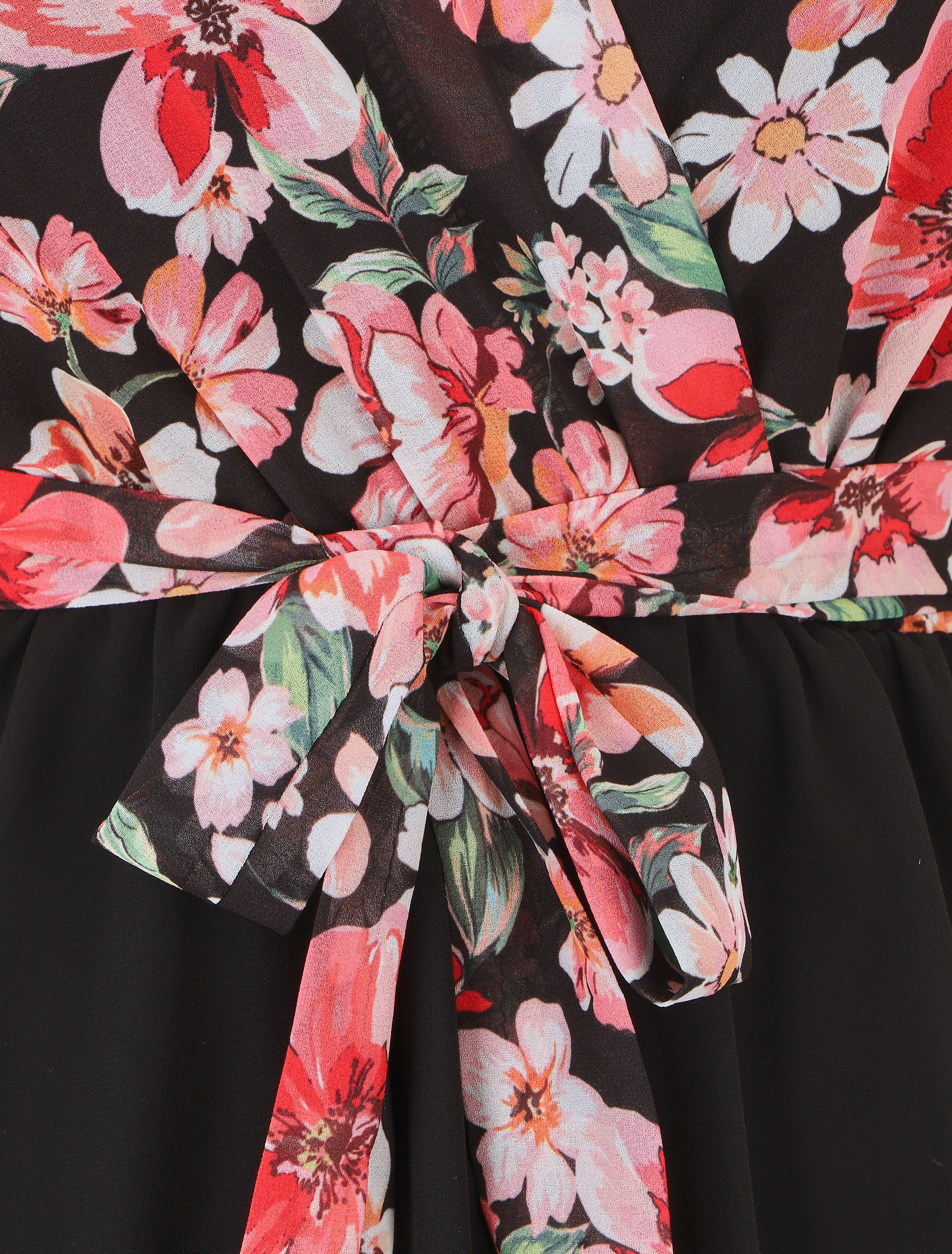 Robe courte imprimé floral col cache-coeur - Noir - 3