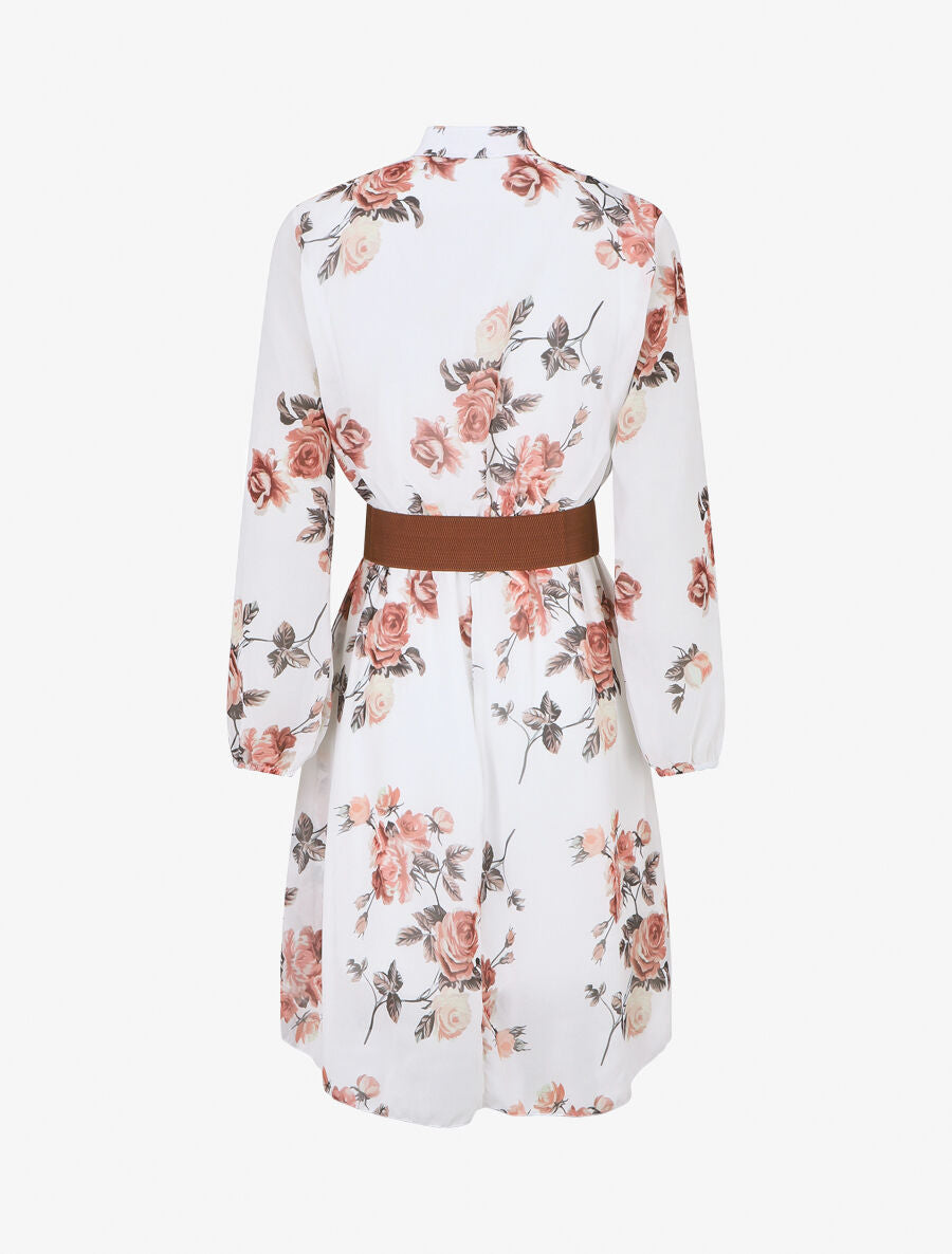 Robe élastiquée à imprimé fleuri - Blanc - 2
