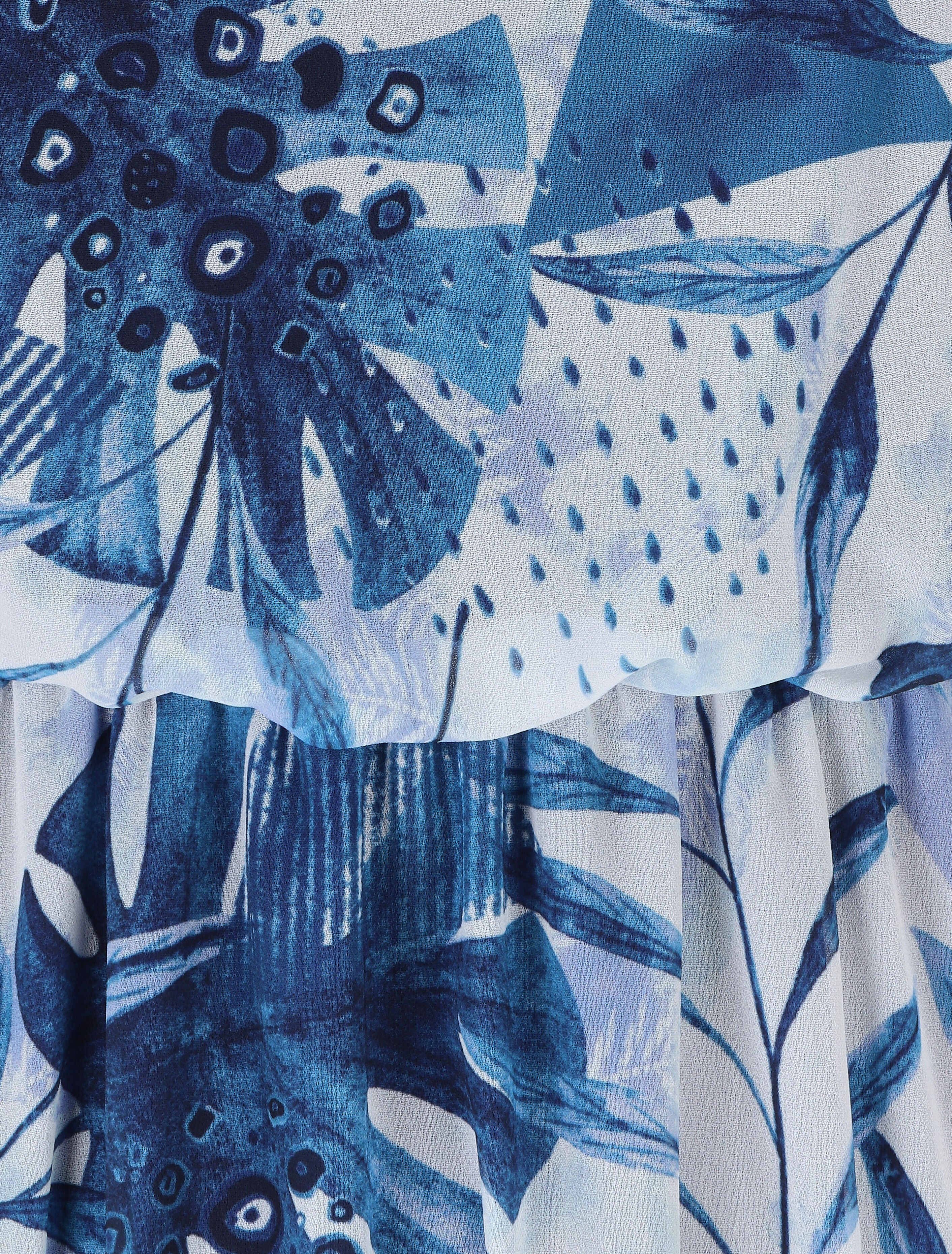Robe longue imprimé végétal à fines bretelles - Bleu clair - 3