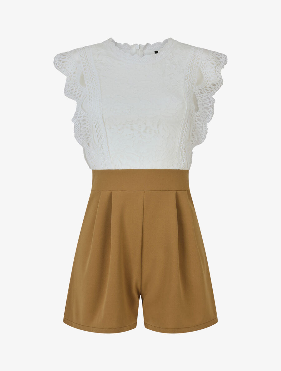 Combishort à buste en dentelle - Camel - 1