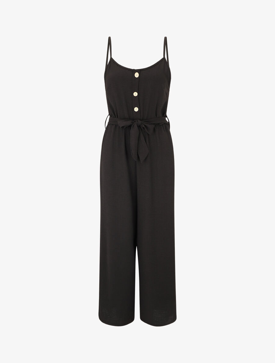 Combinaison unie fluide à taille élastiquée - Noir - 1