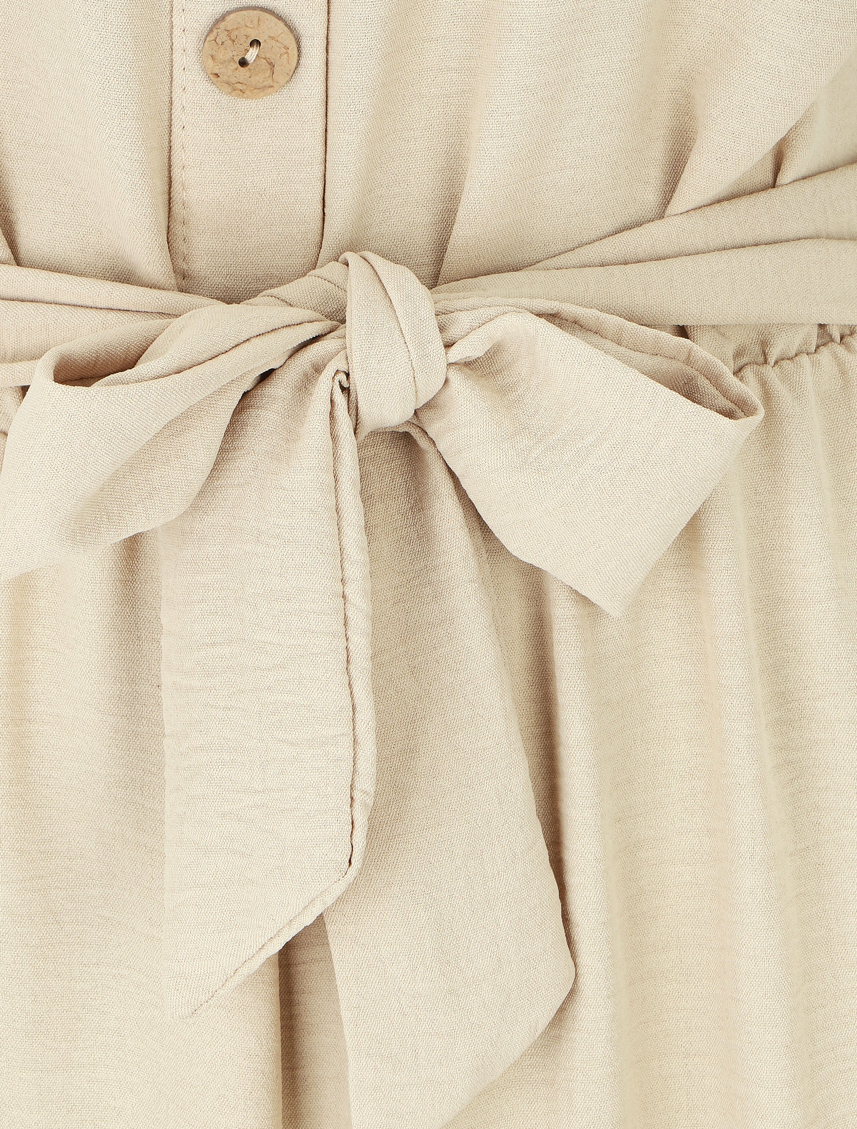 Combinaison unie fluide à taille élastiquée - Beige - 3
