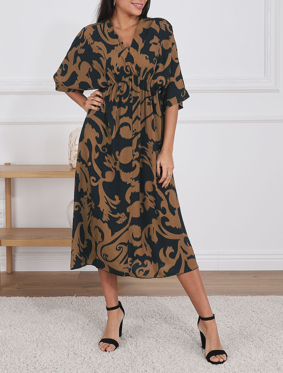Robe longue à taille élastiquée - Noir - 4
