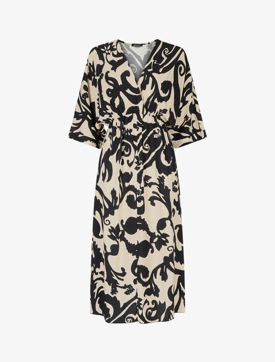 Robe longue à taille élastiquée - Beige - 5