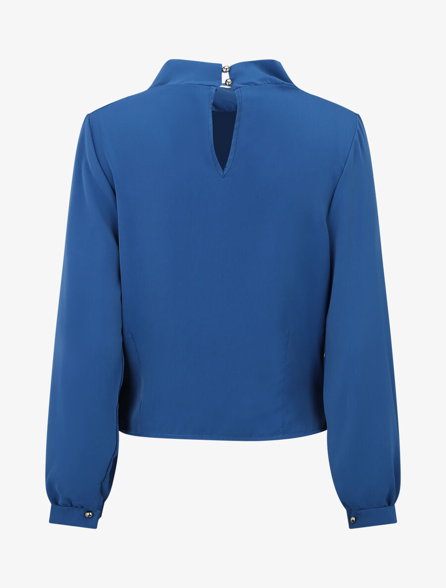 Blouse unie à col bénitier montant - Bleu roi - 2