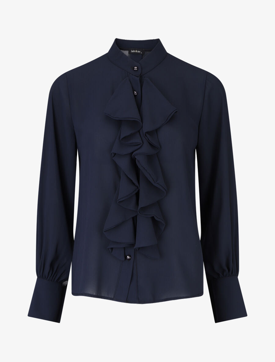 Blouse en voile à buste volanté - Marine - 5