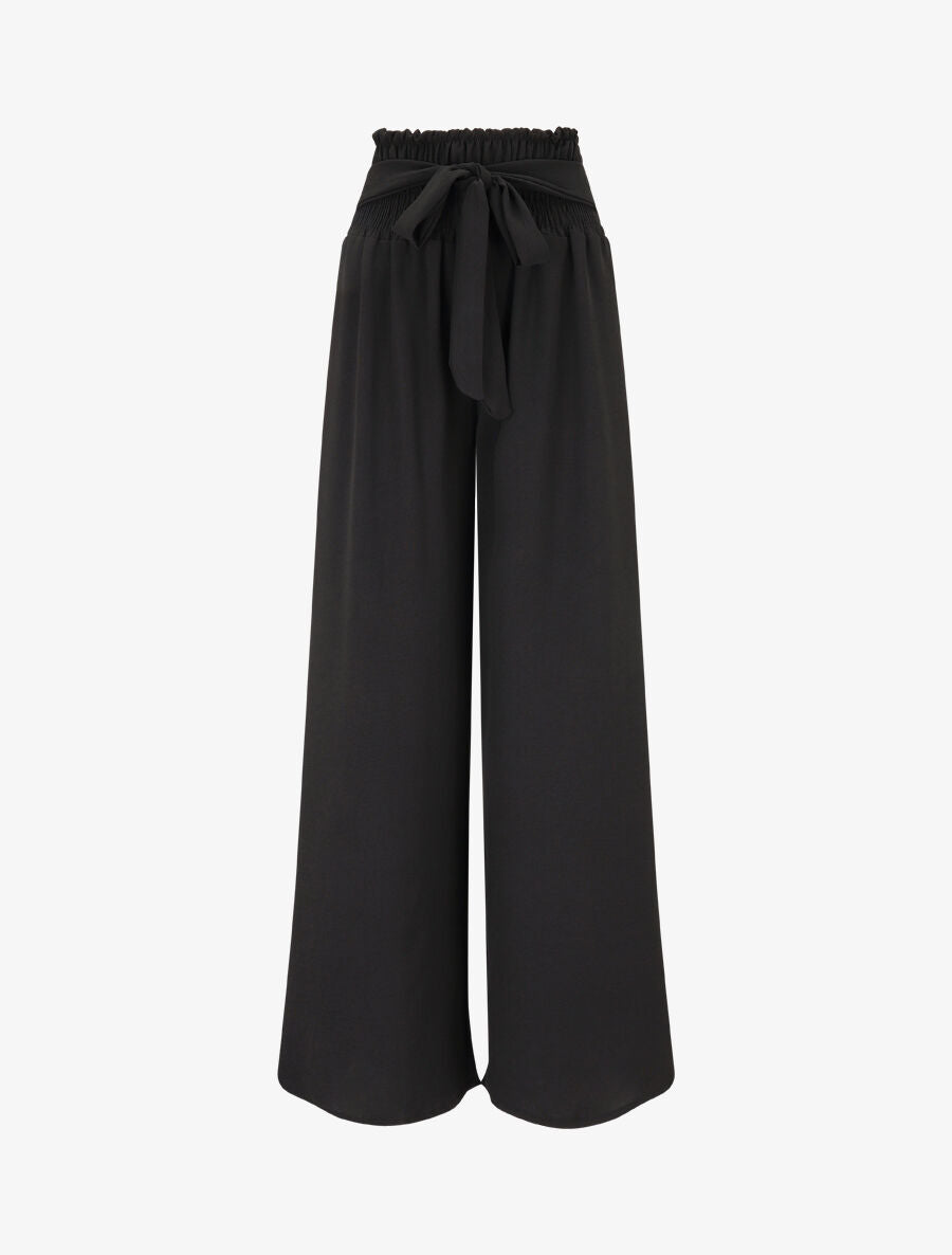 Pantalon uni à taille élastiquée - Noir - 1