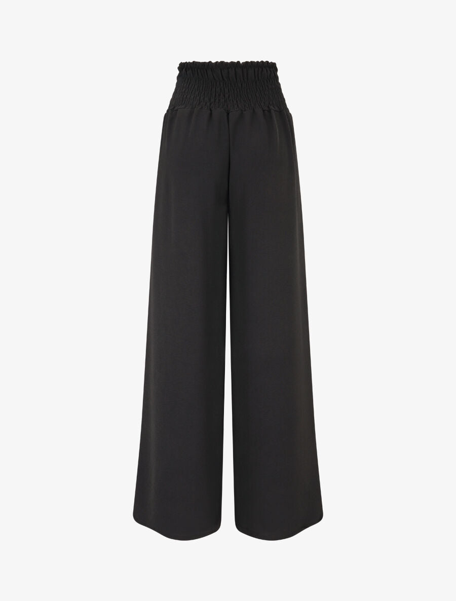 Pantalon uni à taille élastiquée - Noir - 2