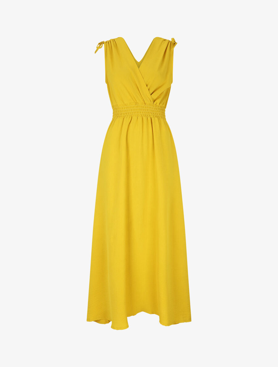 Robe longue coupe empire à taille élastiquée - Jaune - 4