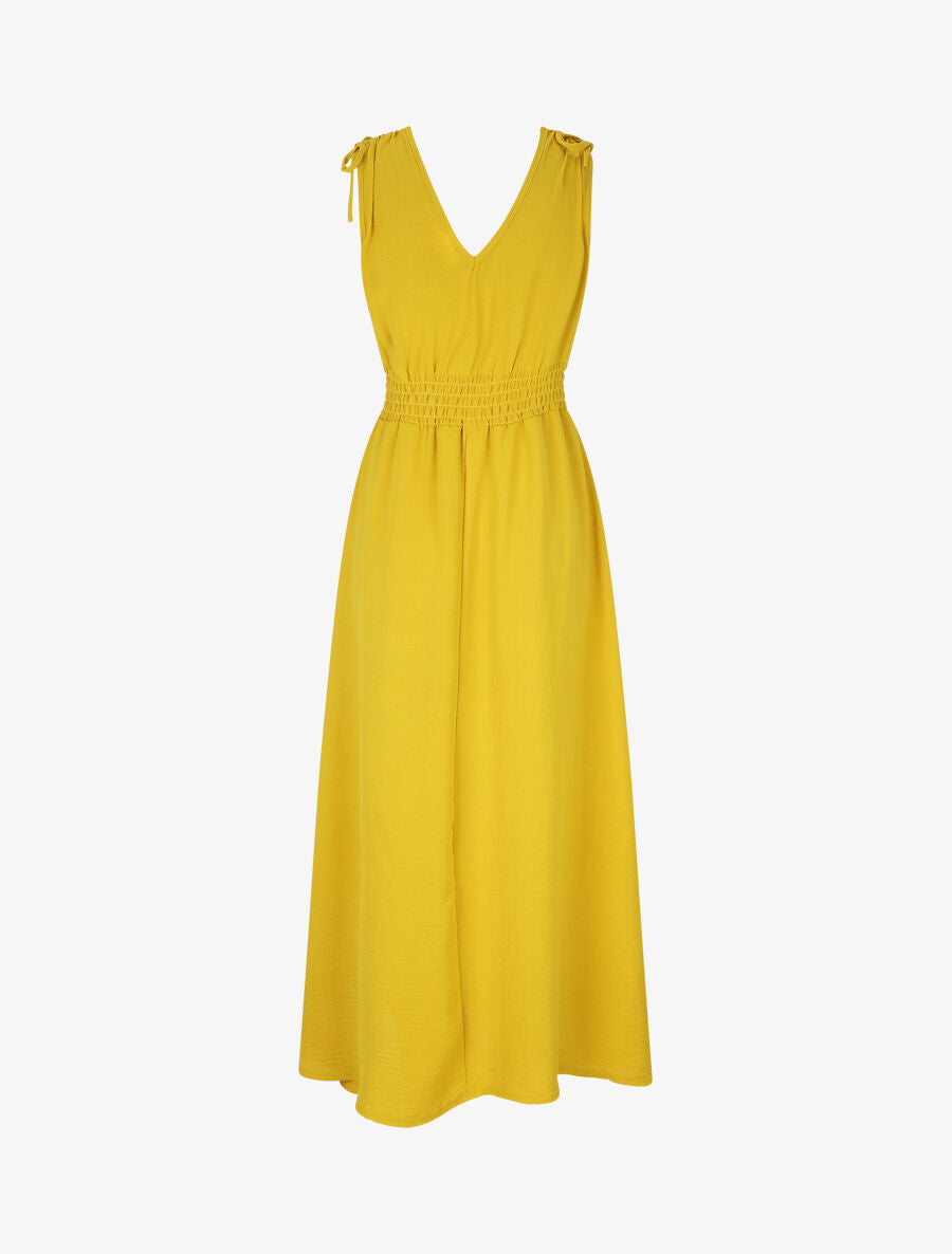 Robe longue coupe empire à taille élastiquée - Jaune - 2