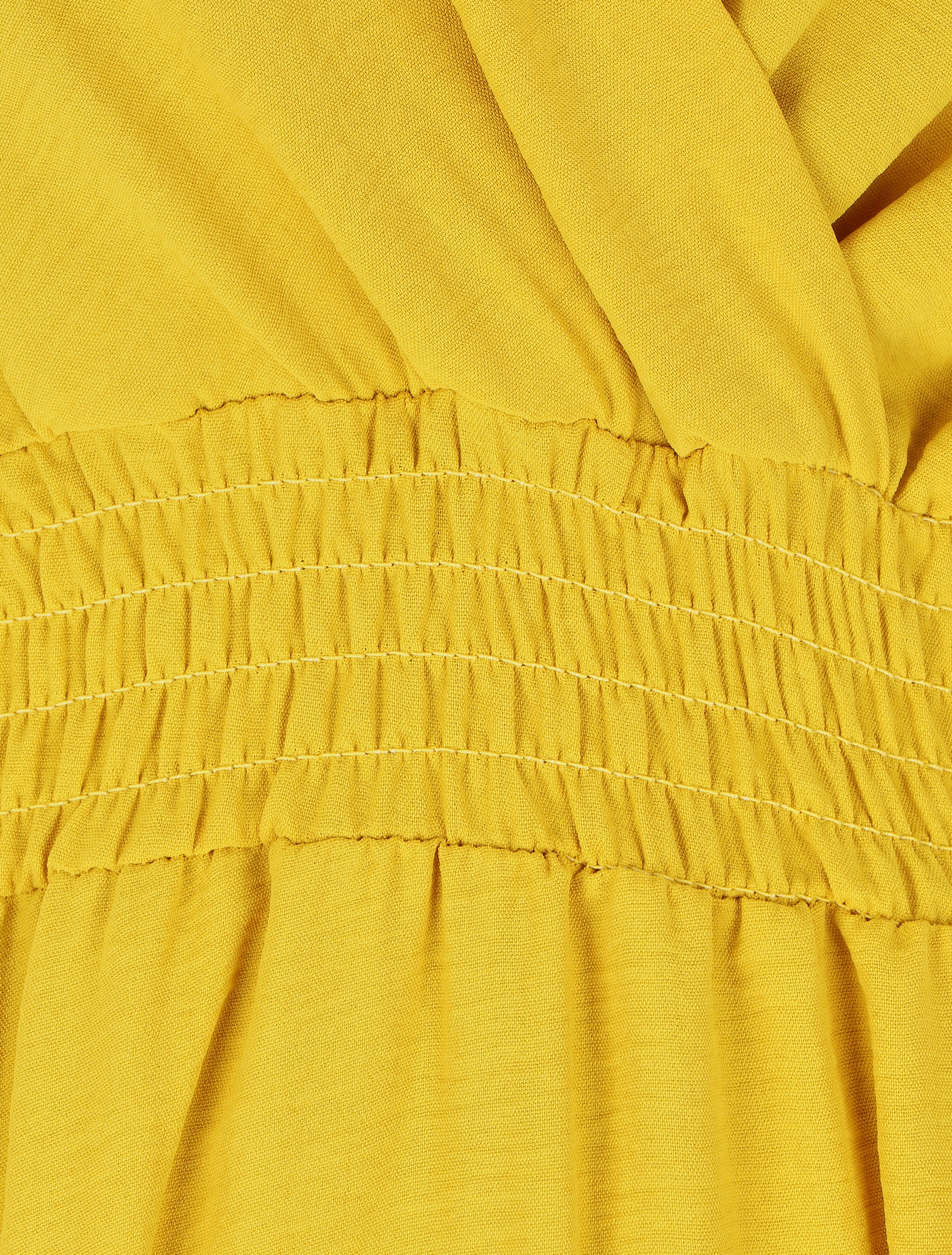 Robe longue coupe empire à taille élastiquée - Jaune - 3