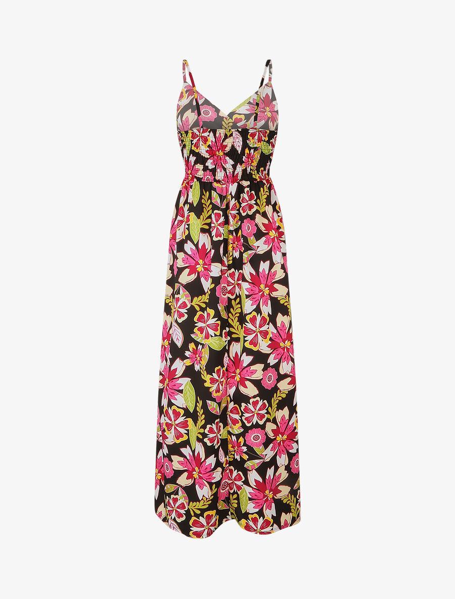 Robe longue imprimé fleurs des îles - Noir - 2