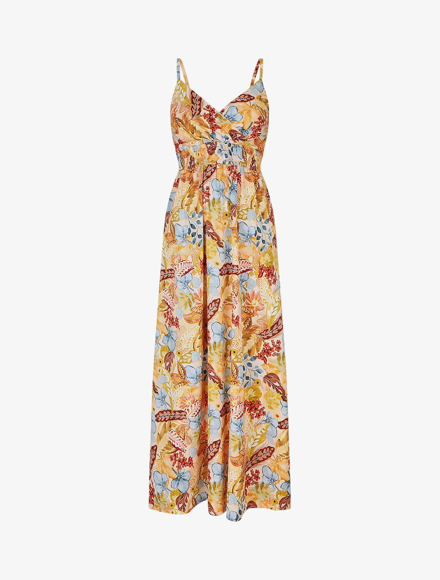 Robe longue imprimé fleuri à taille élastiquée - Jaune - 5