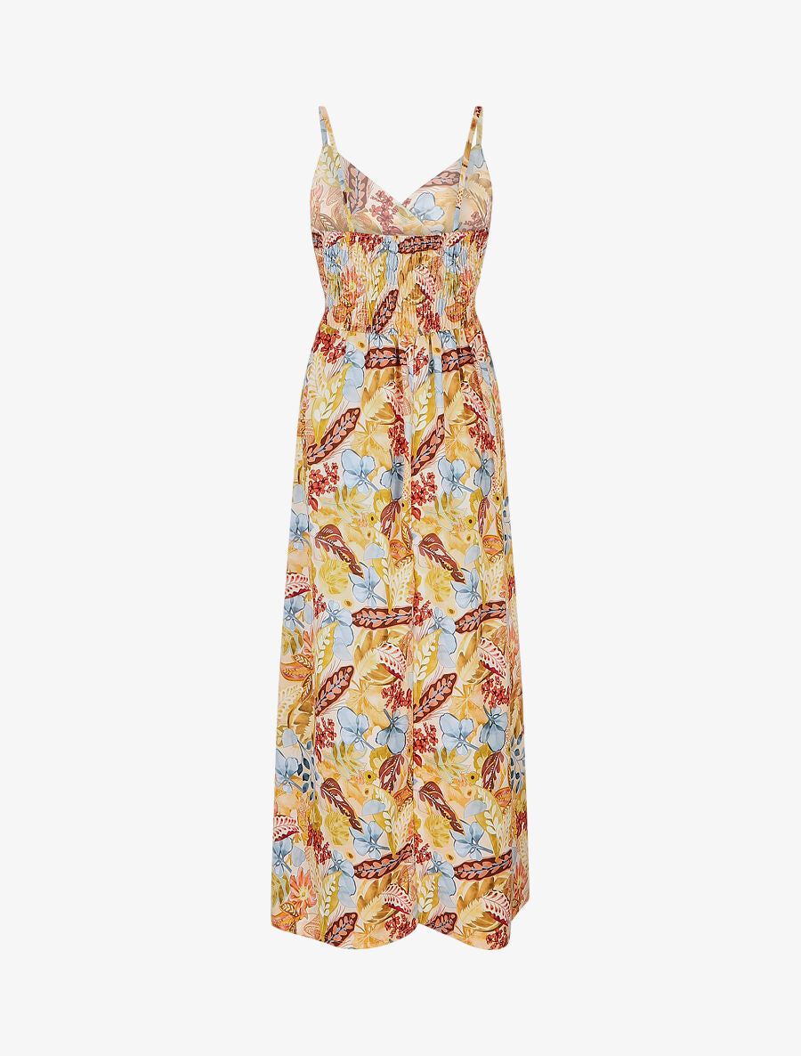 Robe longue imprimé fleuri à taille élastiquée - Jaune - 2