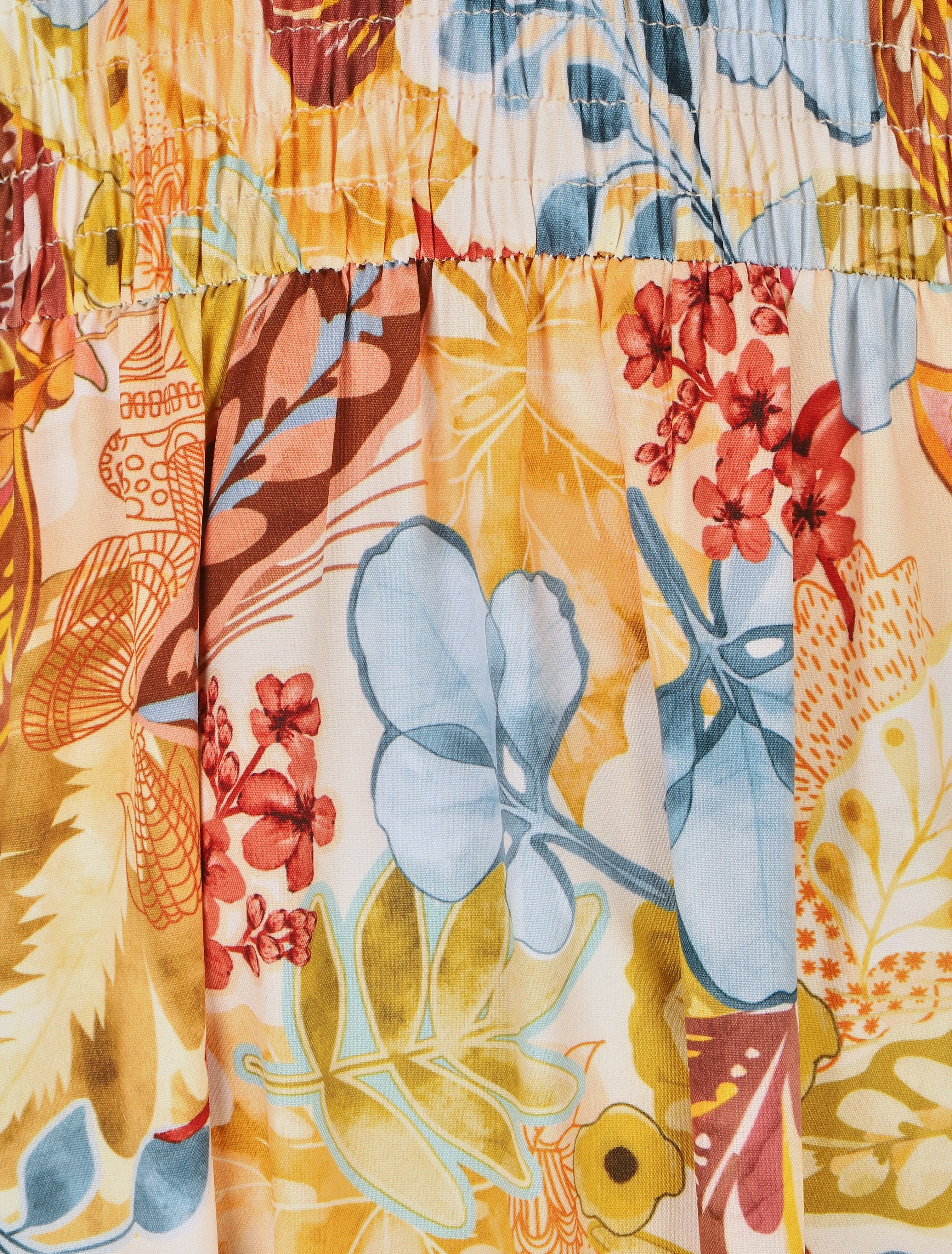 Robe longue imprimé fleuri à taille élastiquée - Jaune - 3