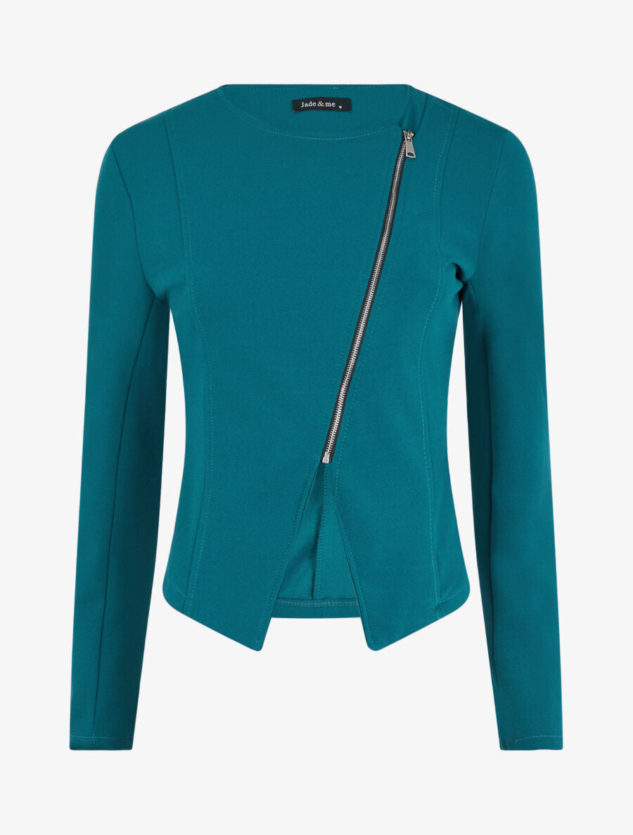 Veste courte à bord fendu asymétrique - Bleu canard - 4
