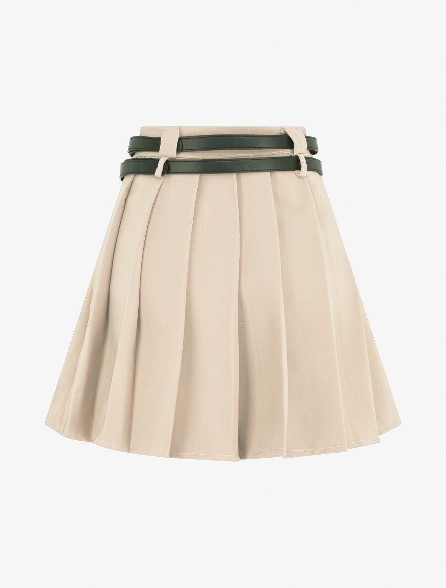 Jupe unie plissée et double passants - Beige - 2