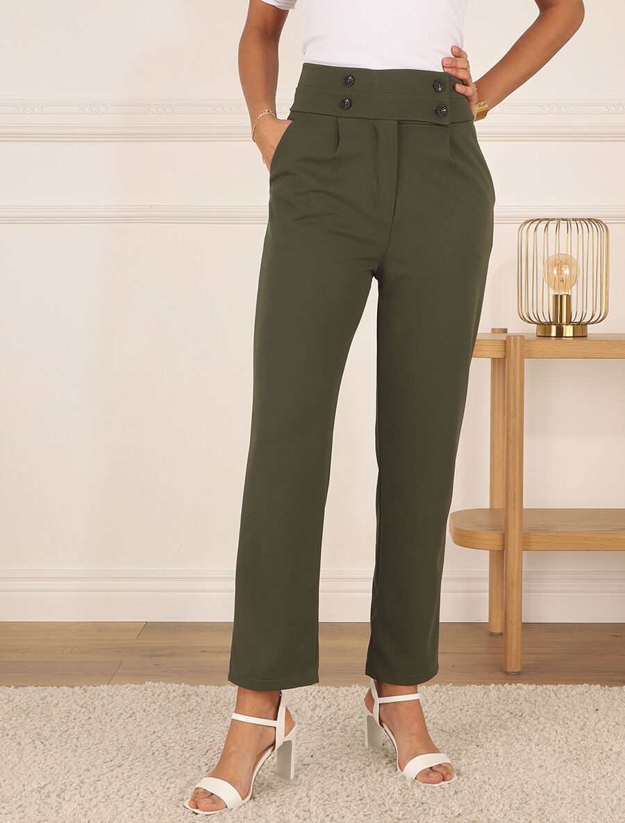 Pantalon fluide uni - Kaki - 4