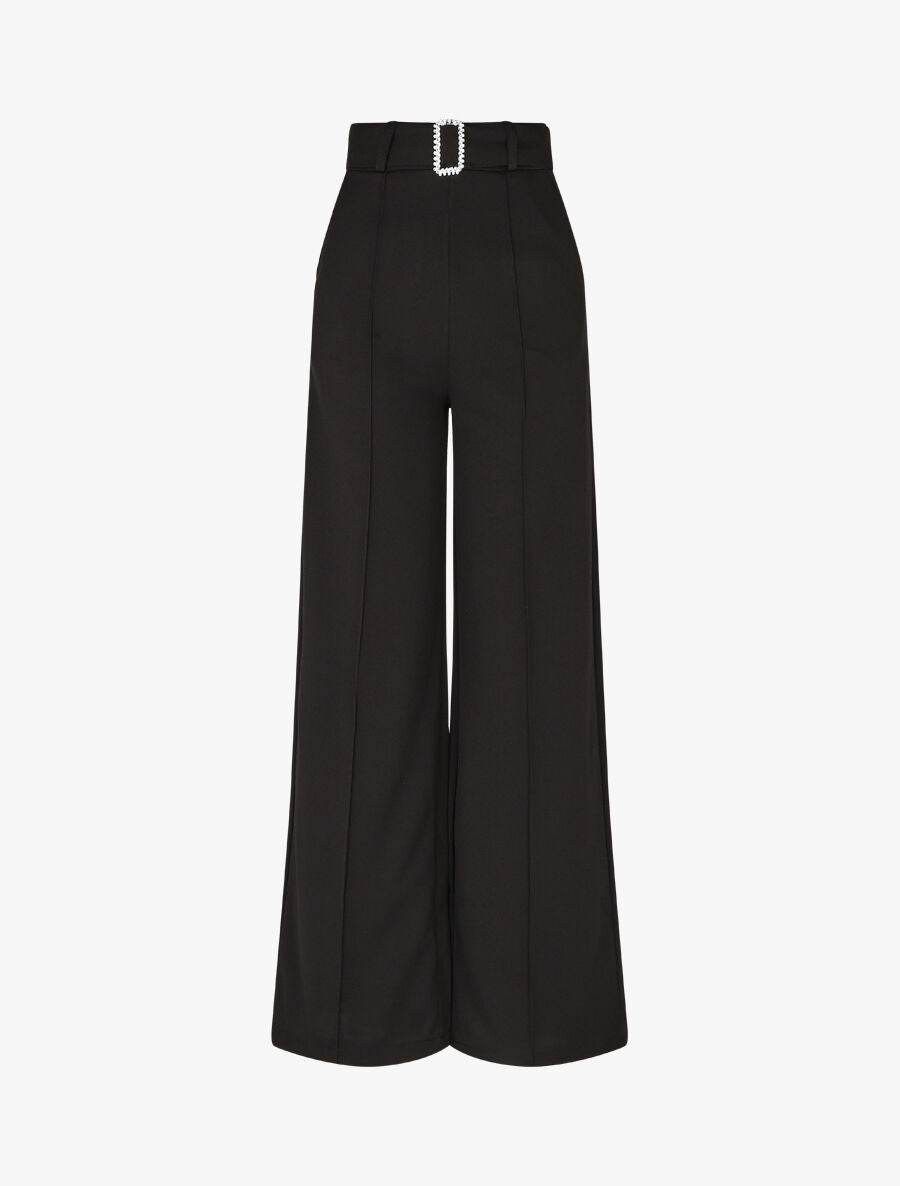 Pantalon long ample à détail bijoux - Noir - 1