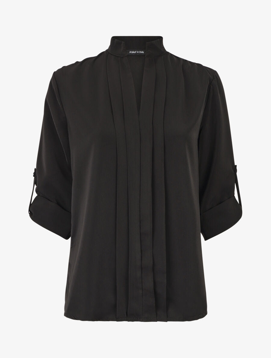 Blouse unie à manches retroussables - Noir - 5