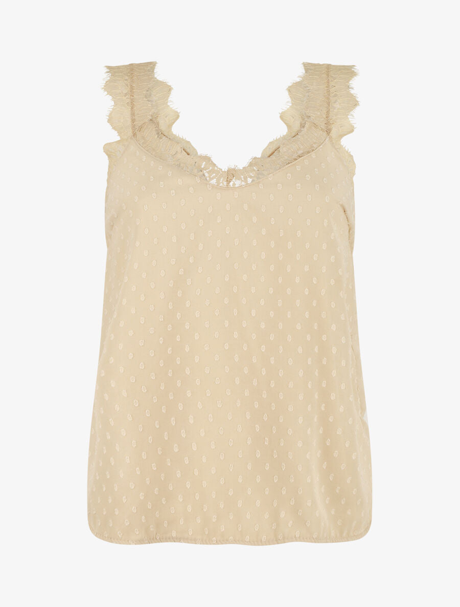 Top uni sans manches texturé - Beige - 1