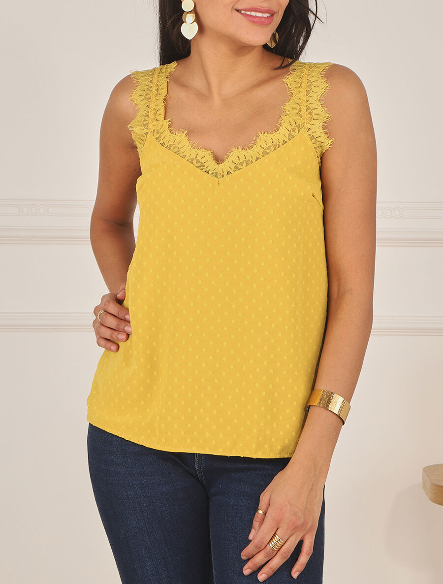 Top uni sans manches texturé - Jaune - 4