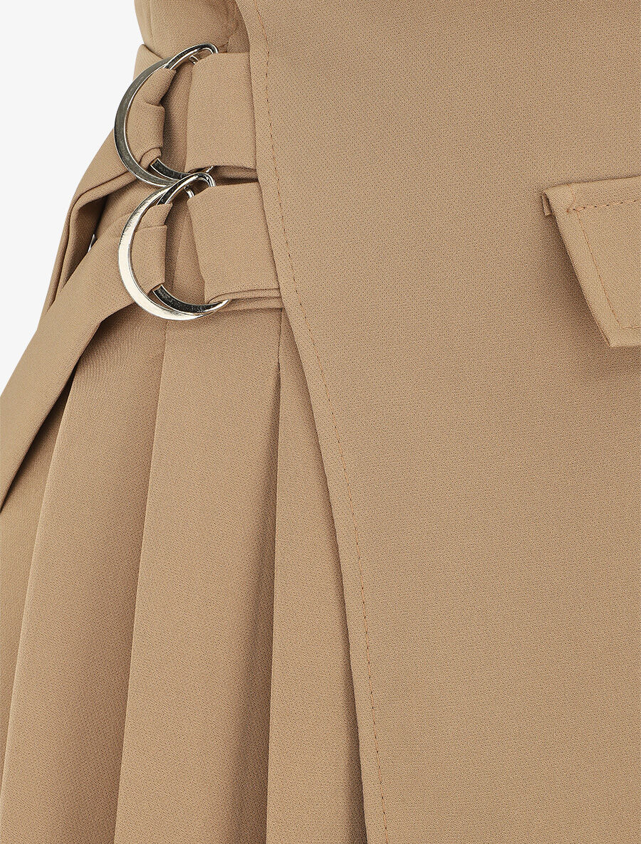 Jupe plissée effet portefeuille - Camel - 3