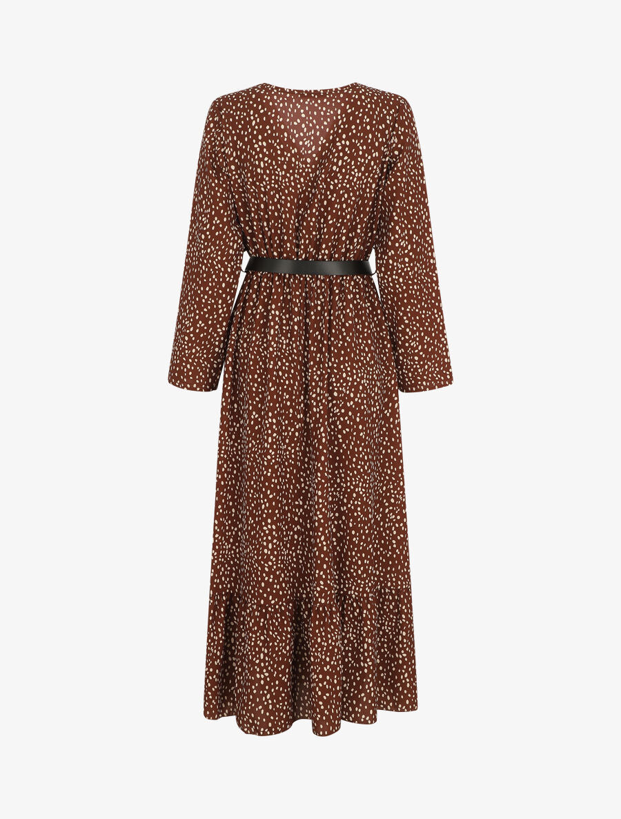 Robe longue à imprimé moucheté - Marron - 2