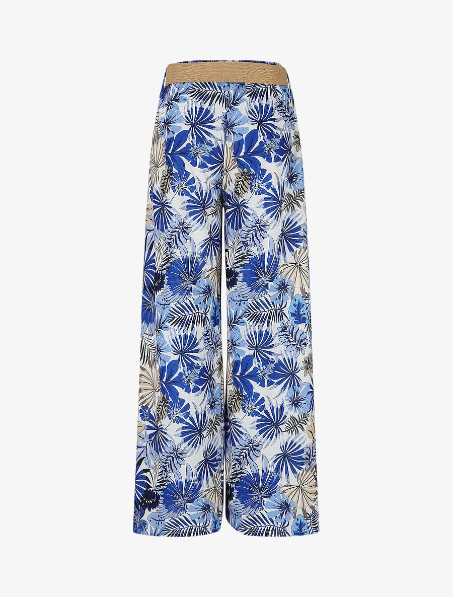 Pantalon ample élastiqué à imprimé feuillage - Bleu - 2