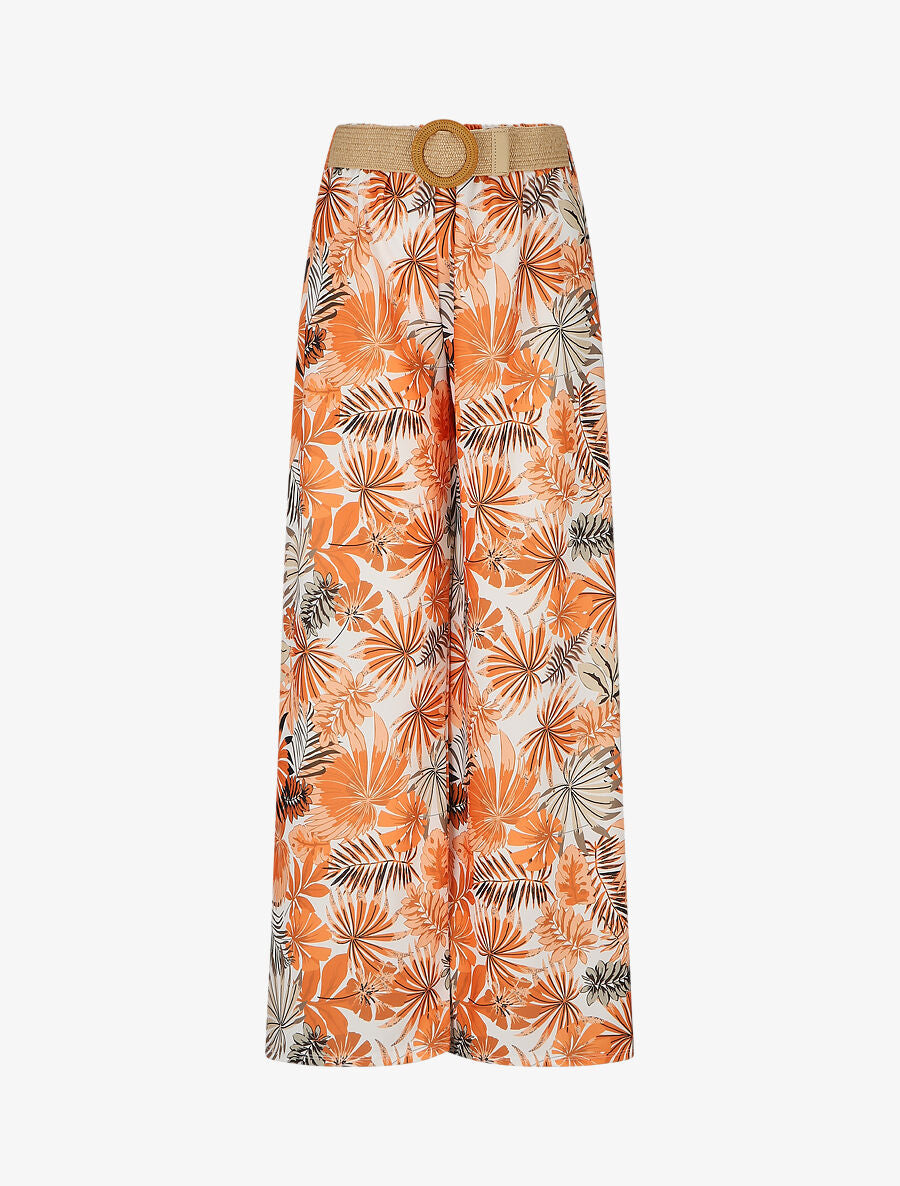 Pantalon ample élastiqué à imprimé feuillage - Orange - 5