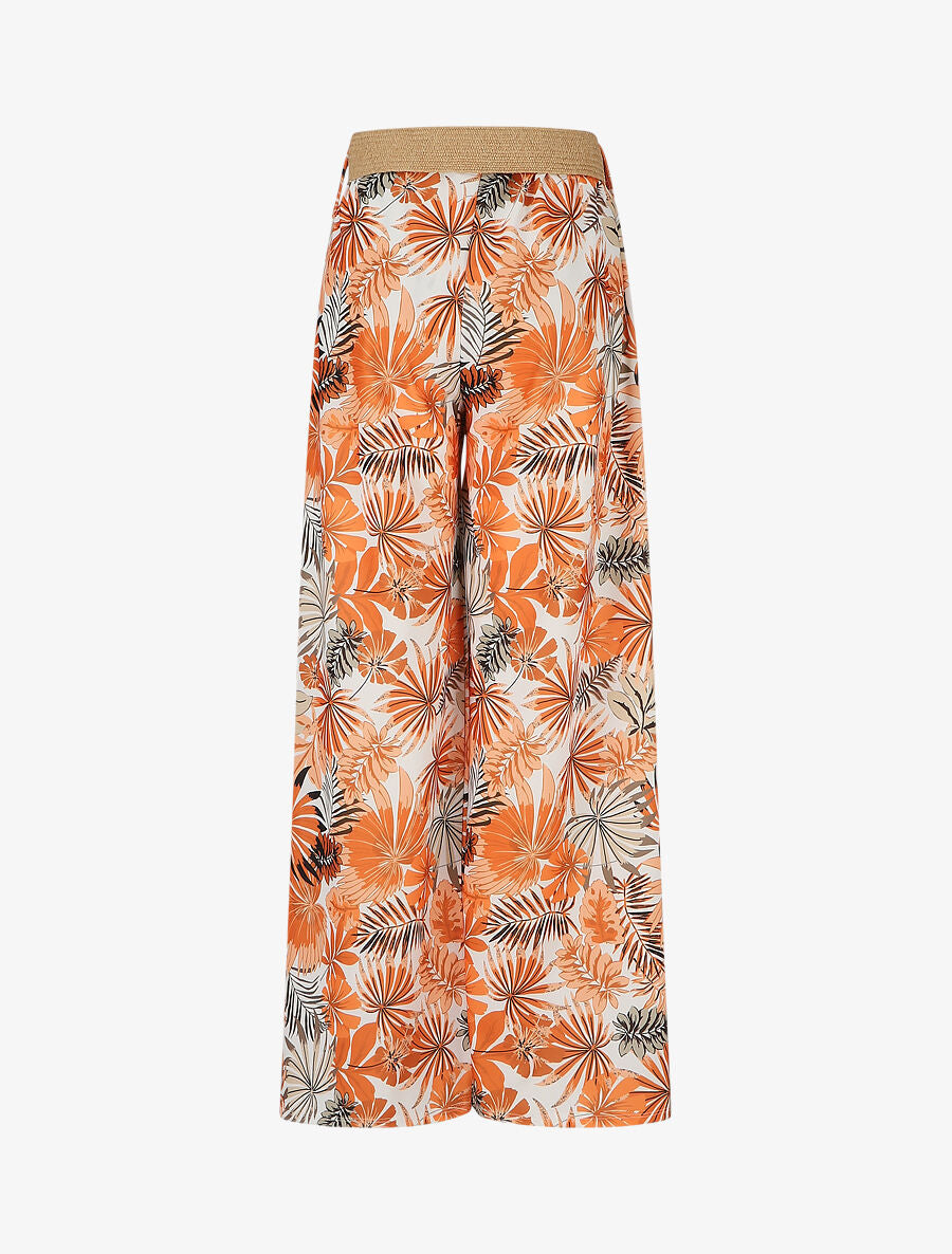 Pantalon ample élastiqué à imprimé feuillage - Orange - 2
