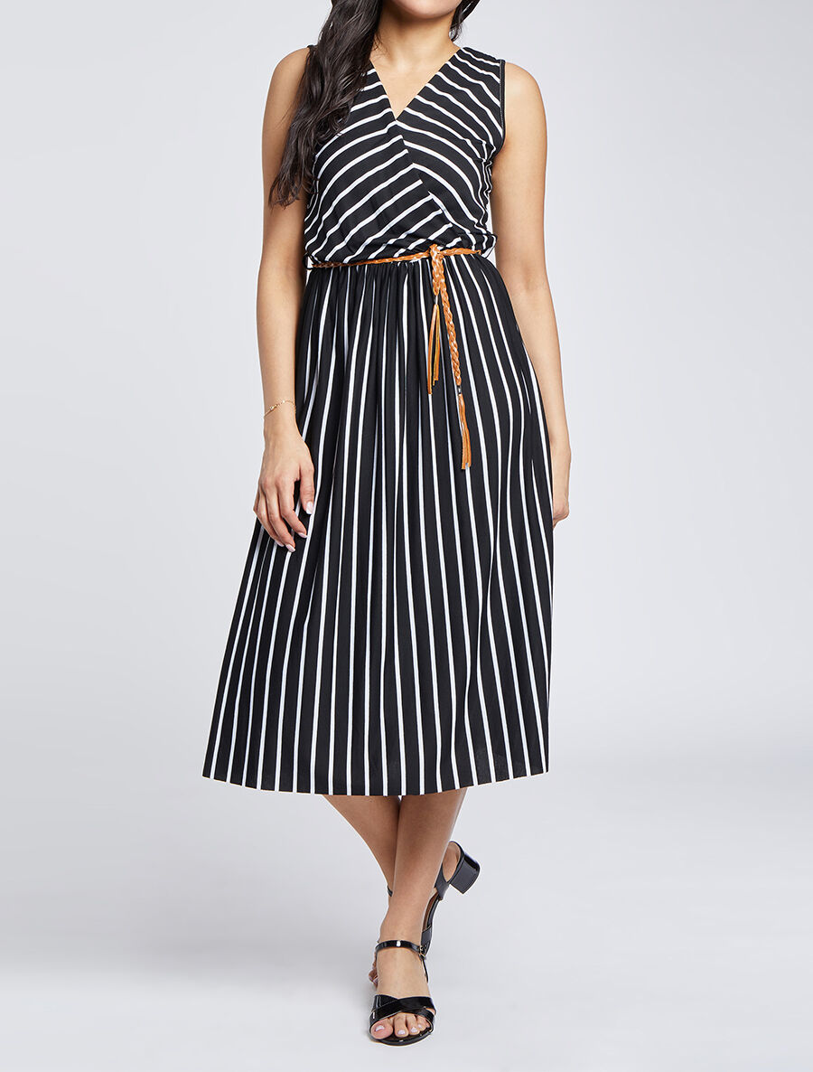 Robe marinière longue coupe patineuse - Noir - 1