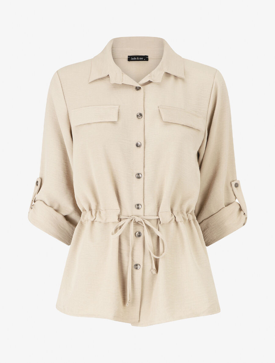 Chemise unie élastiquée - Beige - 1